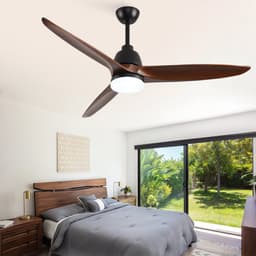 Plafondventilator 56 inch - 6 snelheden met omkeerbare functie - 3CCT LED-verlichting - afstandsbediening - drie massief houten bladen - geheugenfunctie — thumbnail 2