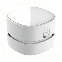 Witte compacte bureaustofzuiger gevoed met AA-batterijen (batterijen niet inbegrepen), lange looptijd en 360° draaibare kop, verwijdert bureaustof en gumresten, ideaal voor thuis, school, kantoor en als kindercadeau — thumbnail 1