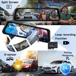 SnelShoppen - 2K Wifi Dashcam Achteruitkijkspiegel met 9,66 inch Touchscreen, Dubbele Lens, Nachtzicht, Loopopname, G-sensor, 64G Micro SD Kaart, Veil — thumbnail 3