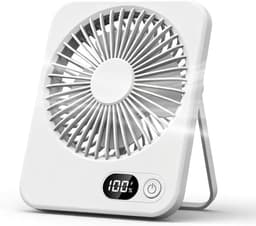 Handventilator - Tafelventilator - Draagbaar - Met LED-display - USB-oplaadbaar - Met inklapbare standaard - Geschikt voor thuis, kantoor, slaapkamer en op reis - Wit — thumbnail 1