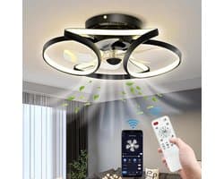 Ventilator Plafondlamp - Dimbaar Met Afstandsbediening - Smart Lamp - Zwart - 6 Standen - Moderne Ventilator Lamp - 64W
