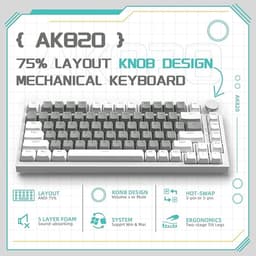 Ajazz AK820 – Mechanisch Toetsenbord 75% – Bedraad USB-C Gaming Keyboard – Hot Swap – Compact QWERTY – 82 Keys – Grijs/Wit — thumbnail 3