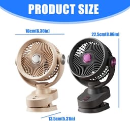 Ventilator - Oplaadbare ventilator - clip on ventilator - 2400mAh USB oplaadbare ventilator - 3 windsnelheden - LED-nachtlampje - Stille werking, geschikt voor bureaus, slaapkamers en kamperen - Grijs — thumbnail 5