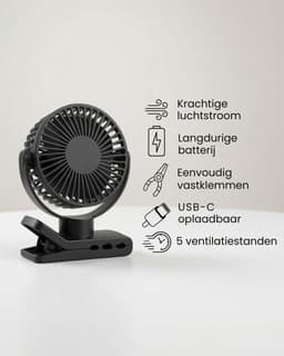 Air & Flow Mini Ventilator - Krachtige Draadloze Fan op Batterijen - USB-C Oplaadbare Ventilator - Draadloos & Oplaadbaar - voor Bureau, Auto, of naast je bed - Zwart — thumbnail 5