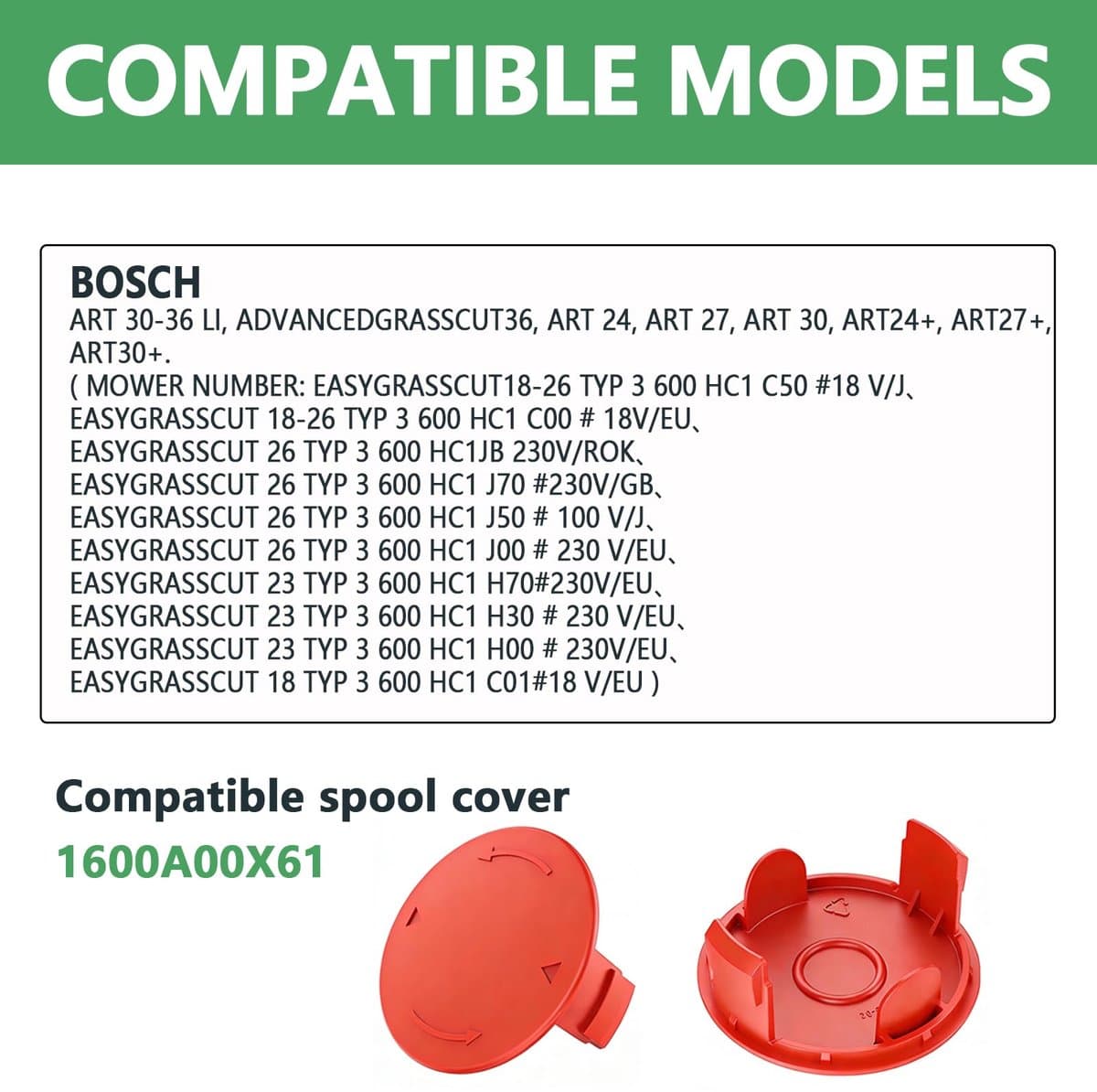 KERYBW 3 stuks Grasmaaier Trimmerlijnafdekking Compatibel met Bosch 1600A00X61/1600A00DU0, Vervangende Trimmerkappe voor Bosch Art 24/27/30/24+/27+/30+/30-36 LI, AdvancedGrassCut36 — afbeelding 1
