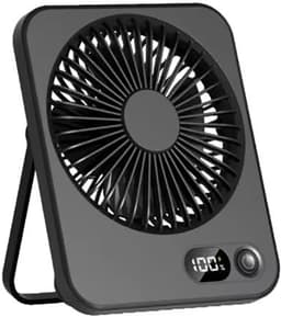 Draagbare bureauventilator USB oplaadbaar - 180° kantelbaar vouwmodel - batterijscherm - 5 snelheden - ultradun stil - Zwart — thumbnail 1