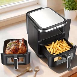 Airfryer – Heteluchtfriteuse – Dubbele Mand – Dubbele Lade – XXL Heteluchtoven – 11L Capaciteit – Verticaal Stapelbaar – PFAS-vrij – 2800W – 10 Kookprogramma’s – Sync & Match Functie — thumbnail 1