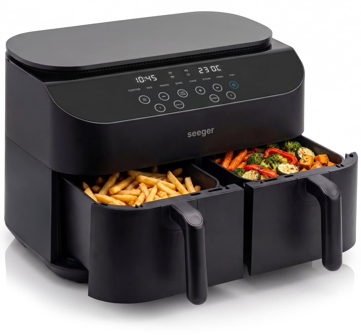 Seeger TwoFry Dubbele Airfryer XXL - 10 Liter - 40°C tot 230°C - 8 Programma's - Sync en Match - PFAS-vrij - 2 Lades — afbeelding 1