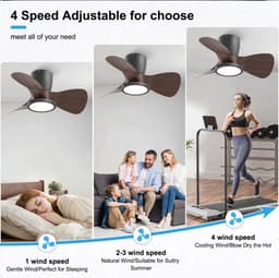 Stille Plafondventilator met Licht - Afstandsbediening - 50W - Plafondventilatorlamp - Woonkamer - 4 Snelheden - 3 Bladen - Bruin - 61 cm — thumbnail 2