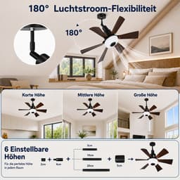 Lapamax E27 Plafondventilator Lamp Ø52cm- RGB LED Ventilator lamp met Kantelbare Ventilator & Verstelbare Hoogte - Afstandsbediening - Fan met Bluetooth Speaker -3 Snelheden - Voor Woonkamer, Slaapkamer en Kantoor — thumbnail 5
