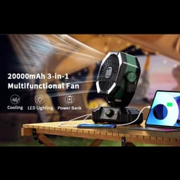 Skytoo Campingventilator - 40.000 mAh batterij - 8 snelheden - 4 led-lampen - Dubbele motor - 270° rotatie - Afstandsbediening - Lange gebruiksduur - Krachtige luchtstroom - Voor camping, tent & buitengebruik - Geel — thumbnail 3