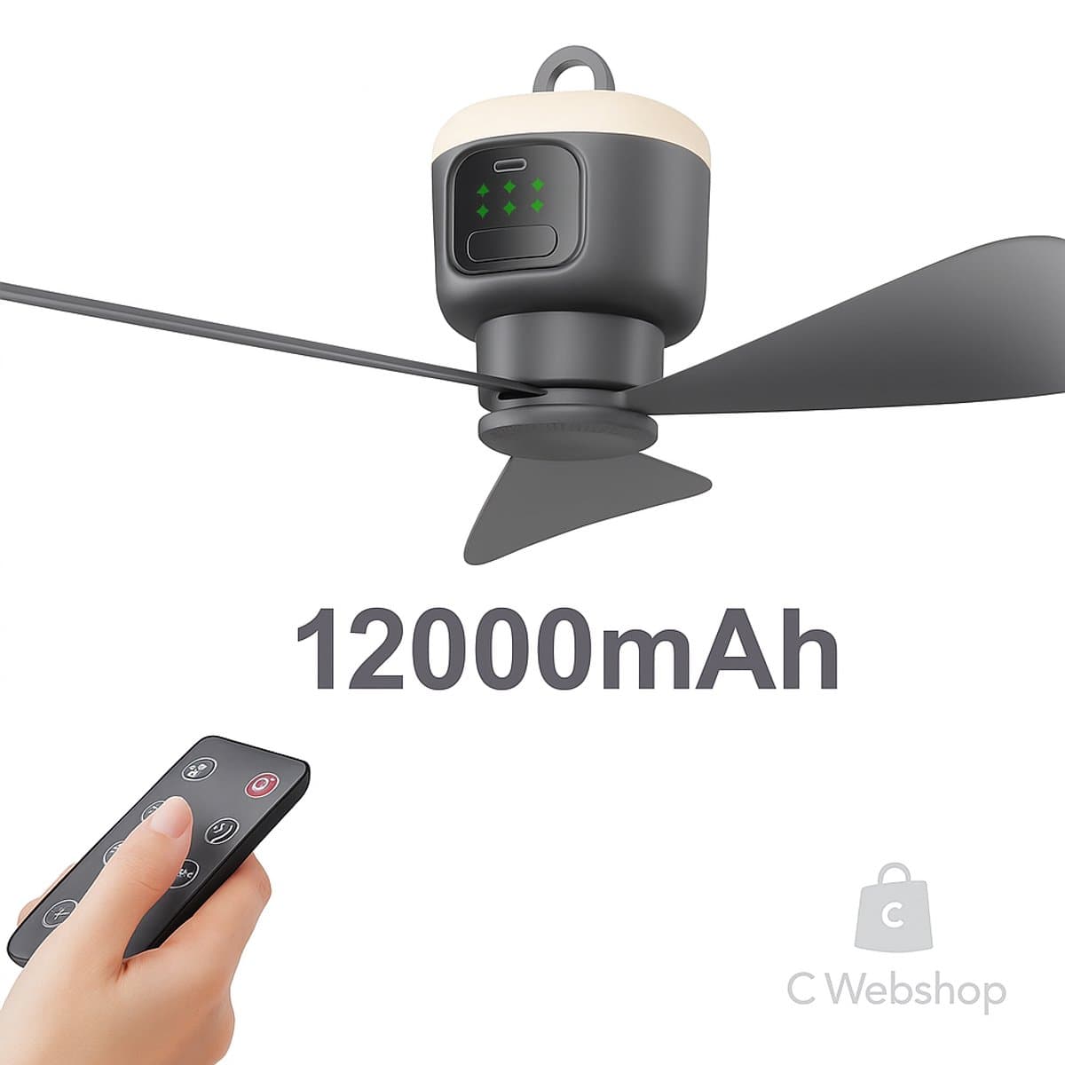 Draagbare Ventilator – Tent Ventilator – 12000mAh – 3 Snelheden – LED Licht – Afstandsbediening — afbeelding 1