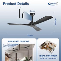 Stille plafondventilator zonder licht voor buiten | 132 cm | Ventilator met afstandsbediening en app | Omkeerbare DC-motor voor huis en tuin — thumbnail 5
