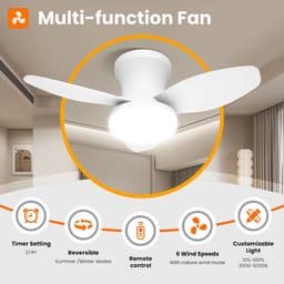 Plafondlamp - ventilator lamp - 3 bladig - 6 snelheden - afstandsbediening - dimbare LED kroonluchter - Woonkamer - Slaapkamer - eetkamer — thumbnail 5