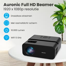 Auronic Beamer 10.000 Lumen - WiFi - 1080P Full HD - Streamen vanaf je telefoon - Smart Mini Beamer - HDMI-kabel - Afstandsbediening en Projectiescherm - Zwart — thumbnail 2