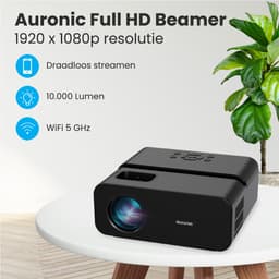 Auronic Beamer 10.000 Lumen - WiFi Projector - 1080P Full HD Streamen vanaf je telefoon - Smart Mini Beamer - HDMI-kabel - Afstandsbediening - Zwart — thumbnail 2