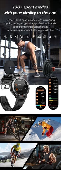 Knobbout 1.43”Scherm AMOLED Smartwatch – 466×466 HD Scherm – 5ATM Waterdicht (tot 50m) – LED Zaklamp + UV-Licht + SOS Noodflits – Bluetooth Bellen – 525mAh Lange Batterijduur – Outdoor & Sporthorloge voor Android/iOS-Zwart — thumbnail 5