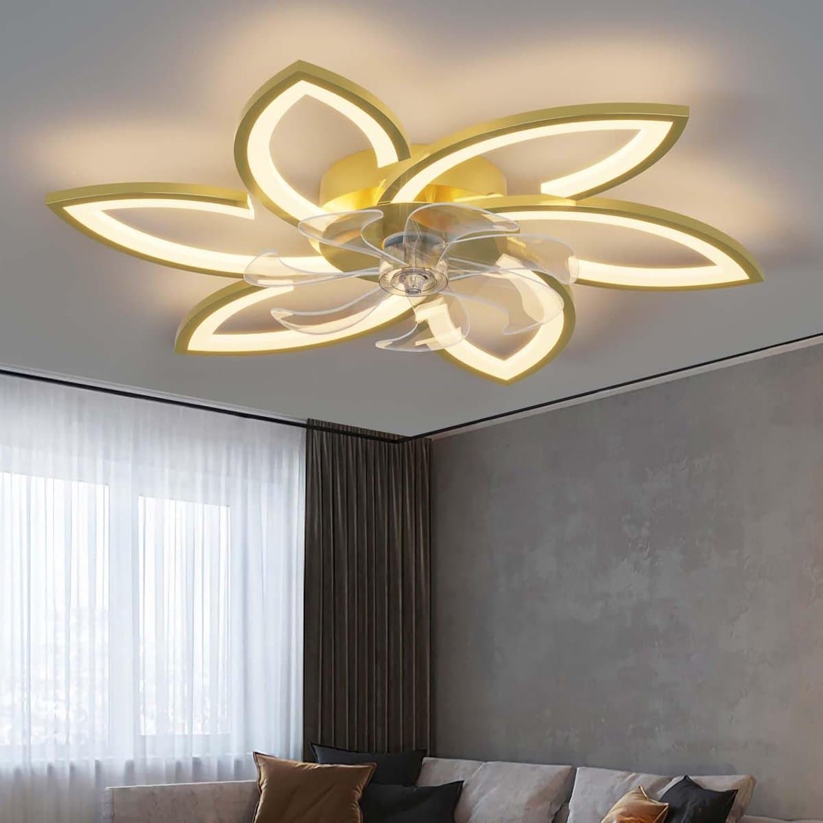 6 Sterren Plafondlamp Met Ventilator - Goud - Met Afstandsbediening - Smart lamp - Dimbaar Met App - 6 Standen Ventilator - Woonkamerlamp - Moderne lamp - Plafoniere — afbeelding 1