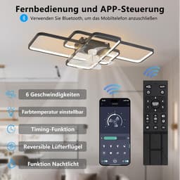 Stille Plafondventilator met LED Verlichting en Afstandsbediening - Dimbaar met 6 Windsnelheden — thumbnail 3