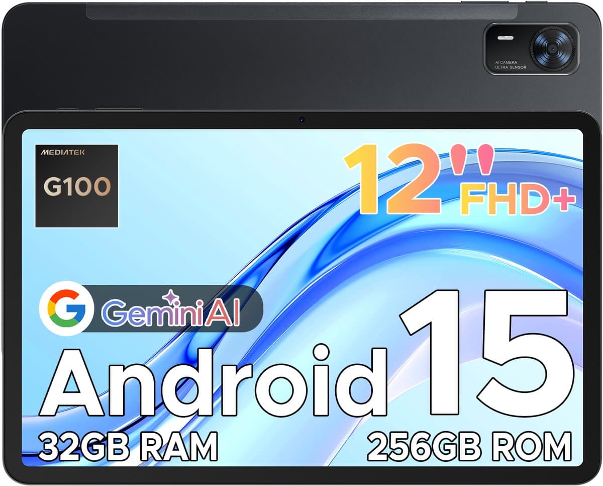 Doogee Tab E3+ -Tablet-Android 15- 12 inch 90Hz FHD+ - 4G LTE-Gemini AI-32GB ROM+256GB ROM（2TB TF）-Helio G100-8800mAh/18W-Vier luidsprekers-Face ID-5G Wi-Fi-A GPS-GPS-Zwart — afbeelding 1