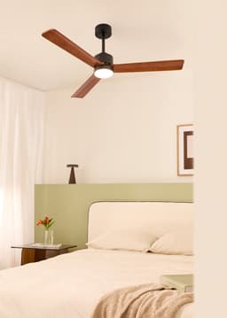 CREATE - Stille plafondventilator 40W met licht - Zwart / Donker hout - Ø132cm - Controller voor wandmontage + afstandsbediening - WIND MODERN — thumbnail 4
