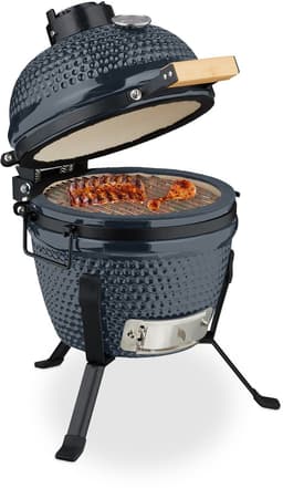 Kamado barbecue - Ø 26 cm - keramisch - met thermometer - deksel - grijs — thumbnail 1