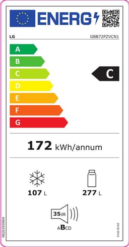 LG GBB72PZVCN1 koel-vriescombinatie Vrijstaand 384 l C Roestvrijstaal — thumbnail 2