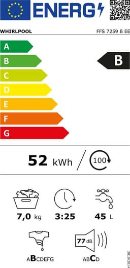 Whirlpool FFS7259BEE - Wasmachine - Voorbelading - 7 kg - 1200 RPM - Wit — thumbnail 2