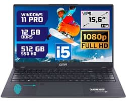 GMR - 15.6 Inch Full HD Laptop - Intel Core i5 - 12GB DDR5 RAM - 512GB SSD - Windows 11 Pro voor Thuis, Office en Studie notebook