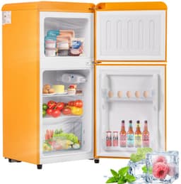 Retro koelkast. Vriescombinatie. 86,8 cm hoog, 45,5 cm breed, tweedeurs, met een totaal volume van 60 liter en een vriescapaciteit van 22 liter. 102 kWh/jaar, -27°C ~ 13°C, led-verlichting. Premium geel energieklasse E — thumbnail 4