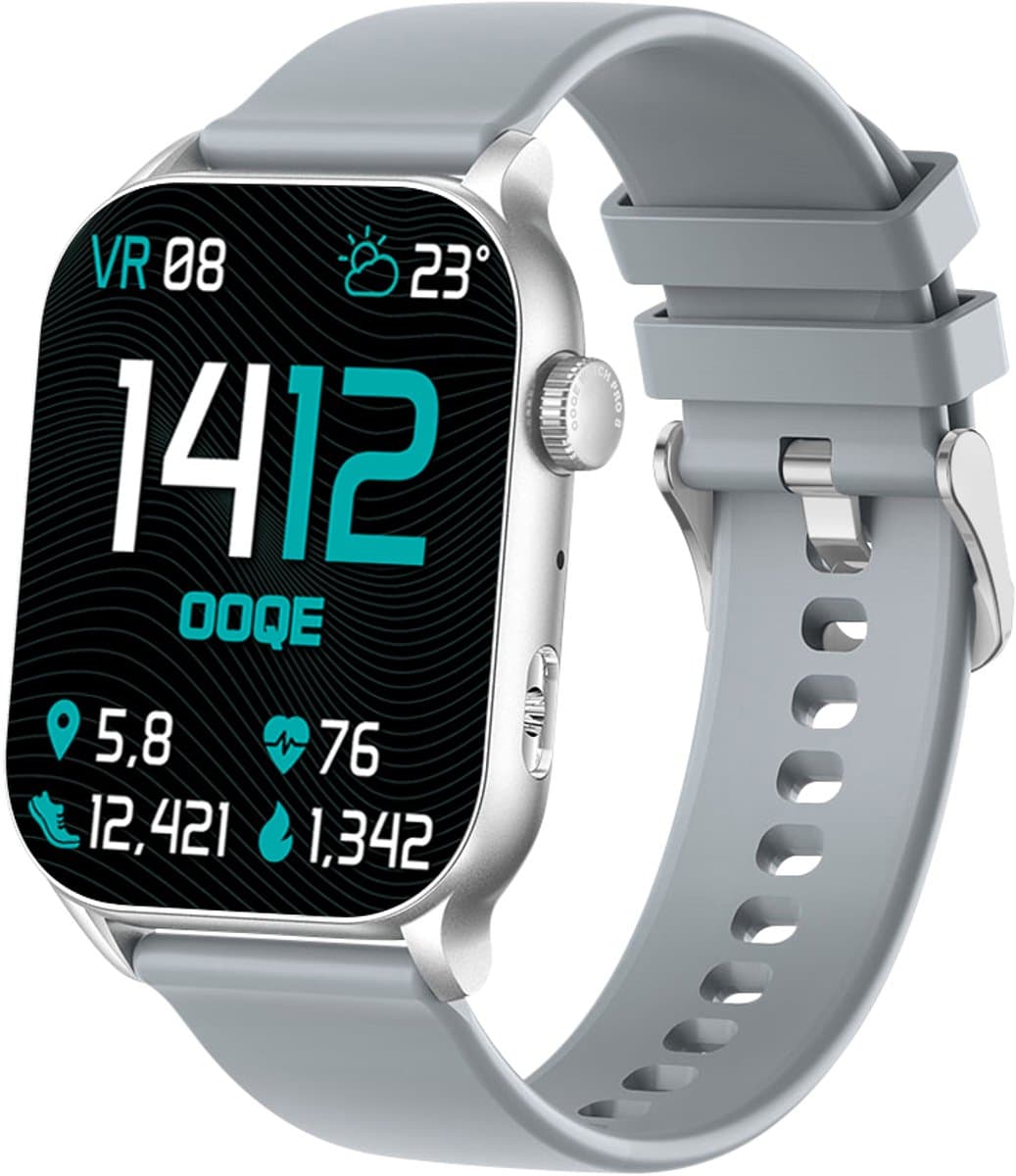 OOQE WATCH PRO 8 - Smartwatch Heren en Dames | Geschikt voor iOS en Android | AMOLED | Notificaties | Gezondheidsanalyse | Sportanalyse | GPS Koppeling | Bellen | Muziek/Audio Luisteren | Ergonomisch | Nederlandstalig | Grijs — afbeelding 1