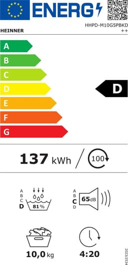 Heinner HHPD-M10G5PBKD++ Warmtepompdroger - 10 kg - 16 Programma’s - Anti-kreuk - LED-display - 5 Jaar Garantie — thumbnail 2