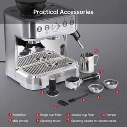 Deniva - Koffiemachine met Bonen - Espressomachine - Koffiemolen - 15 Bar - Melkopschuimer - Halfautomatisch - Alles in één — thumbnail 3