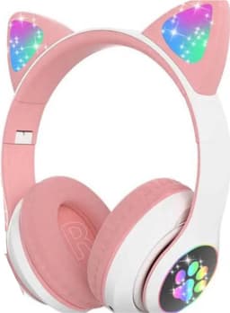 Kinder Hoofdtelefoon-Draadloze Koptelefoon-Kids Headset-Over Ear-Bluetooth-Microfoon-Katten Oortjes-Led Verlichting-Roze — thumbnail 1