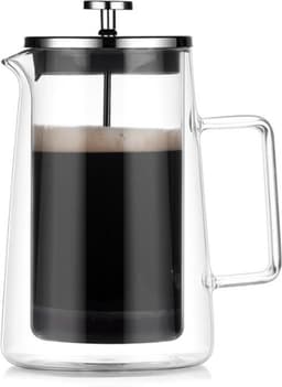 Dubbelwandige Cafetière - French Press - Coffeemaker - Filter Koffie - Borosillicaat Glas - Slow Coffee - 1 Liter — thumbnail 1
