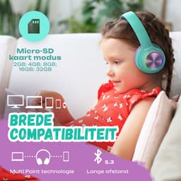 PowerLocus PLED Draadloze Koptelefoon Over-Ear voor Kinderen - LED lampjes - met Microfoon - Micro SD poort - Teal/Purple — thumbnail 3