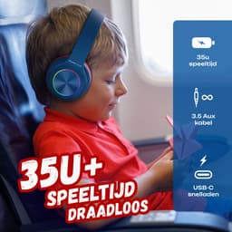 PowerLocus PLED Draadloze Koptelefoon Over-Ear voor Kinderen - LED lampjes - met Microfoon - Micro SD poort - Blauw/Rood — thumbnail 5