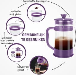 French Press/Franse Pers Koffiezetapparaat, Koffie of Thee Maker met Drie Filters, Hittebestendig Borosilicaatglas met Stalen Zuiger - 1000ml / 1 Liter / 34Oz - Pruim — thumbnail 3