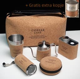 NatuurNook® - Wildernis Draagbare Buiten Koffieset - Met Extra Gratis kopje - RVS - Verse Koffiemaker - Kamperen - Cafetiere - Gooseneck kettle, Koffiebonenopslagcontainer, filterzakken, koffiekopje, koffiemolen, tas - cadeau — thumbnail 1