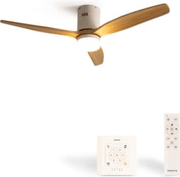 CREATE - Plafondventilator 40W silent Ø132 cm ABS - Met Verlichting drie temperaturen - Met Wandregelaar - Met Afstandsbediening - 6 Snelheden - Timer - Zomer/Winter functie - Naturel Hout - WIND CALM — thumbnail 1