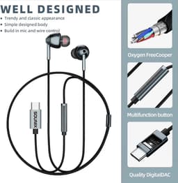 Sounix USB C-hoofdtelefoon - Bedrade oordopjes - In-ear oordopjes van type C met microfoon - Volumeregeling - Bas stereo - Ruisonderdrukking — thumbnail 4