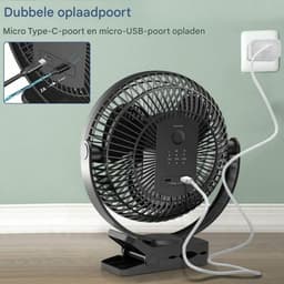 EXCITAT Ventilator - Clip On Ventilator - Stille Wandventilator - Draagbare - 4 Snelheden - 360° Rotatie - Voor Thuis, Kantoor, Kinderwagen, Camping, Kweektent - 10000 mAh - Zwart — thumbnail 3
