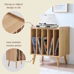 ACAZA LP Opbergsysteem - LP Houder - Lichte Eik - 56,5 x 39 x 66 cm (L x B x H) - Platenspeler Meubel - Vinyl Opbergsysteem - Platenrek - Platenkast - Platenhouder - 110 Platen — thumbnail 5