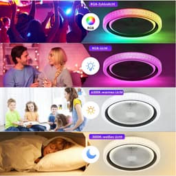 LuxiLamps - RGB Ventilator Lamp - Plafondventilator Met Speaker - Dimbaar - 6 Standen Ventilator - Wit - Keuken Lamp - Woonkamerlamp - Moderne lamp — thumbnail 5