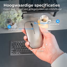 Nuvance Draadloze Muis LED - Bluetooth - Stil - Laptop & Gaming - Draadloos - Computermuis - Links & Rechtshandig - Grijs — thumbnail 2