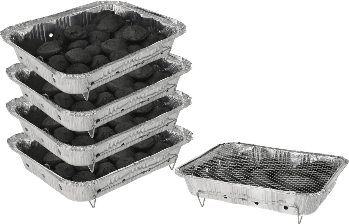 Wegwerp Barbecue met Houtskool – 4 Stuks – Instant BBQ voor Camping, Picknick of Balkon – Inclusief Rooster – Barbecue Accessoires – BBQ Kopen — afbeelding 1