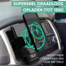 Serve FM Transmitter 3 in 1 Carkit - Telefoonhouder Auto + Draadloos Opladen - Telefoonhouders Auto Accessoires - Draadloze Snellader 15W Autolader - Ventilatie Houder — thumbnail 5