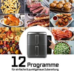 GOURMETmaxx FryUp Verticale heteluchtfriteuse met dubbele kamer, verticale airfryer, inklapbaar touchscreen, 32% ruimtebesparend, inhoud 10 liter, heteluchtfriteuse, 2 kamers — thumbnail 2