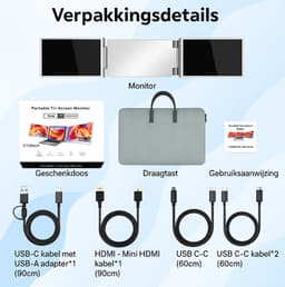 Stemap® Flex Portable Monitor Triple 16'' - Full HD 1920X1200P - Geschikt Voor 12” / 18.5” Tri-Screen - Laptop Scherm Uitbreider - Inclusief Beschermhoes en Kabels - 2 Jaar Garantie — thumbnail 3