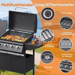 BORVAT® -15kW Gasbarbecue Grillwagen met 4+1 Branders en Zijbrander - Gasgrill BBQ — thumbnail 3